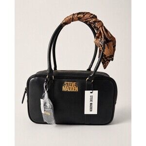 New With Tags Steve Madden Black Shoulder Bag Gold Hardware Zip Closure Handle